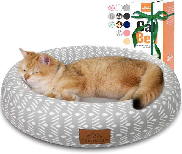 Zerbuger 20In Washable Cat Beds for Indoor Cats - round Donut Pet Bed for Cats, Small Dogs, Puppy, Kitten - Anti-Slip Bottom, Calming Bed Gift - Pink13