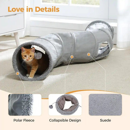 PAWZ Road Cat Tunnel S Shape Cat Tunnels for Large & Indoor Cats 51”Long | Durable, Spacious 10.5" Cat Tube with Peepholes & Dangling Ball Toy, Connected to Play Tunnels, Collapsible for Easy Storage5
