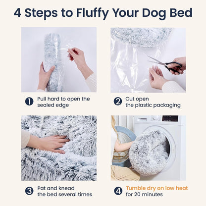 JOLLYVOGUE Small Dog Bed, Calming Dog Beds for Small Dogs & Indoor Cats - 20 Inches Donut Washable Cat Bed for Kittens & Puppies, round Fluffy Plush Faux Fur Pet Beds(Smoke Grey)8