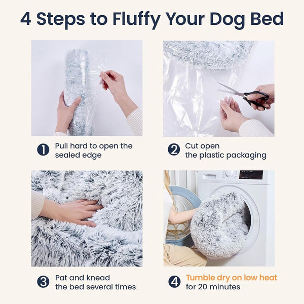JOLLYVOGUE Small Dog Bed, Calming Dog Beds for Small Dogs & Indoor Cats - 20 Inches Donut Washable Cat Bed for Kittens & Puppies, round Fluffy Plush Faux Fur Pet Beds(Smoke Grey)8
