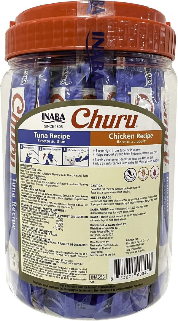 INABA Churu Lickable Grain-Free Purée Cat Treats, 25 Tuna & 25 Chicken | Grain-Free, Lickable, Squeezable Creamy Purée, Treat/Topper2