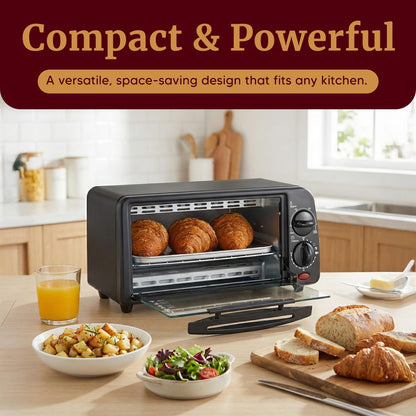 ETO236 Compact 2-Slice Toaster Oven, 15-Min Timer, Black | Bake, Broil, Toast & Adjustable Temperature, Countertop Design - Fits Small Kitchens, Dorms and Rvs2