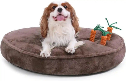 KSIIA Puppy Bed for Small Dogs, 28 Inch Washable Calming Plush round Dog Bed with Carrot Chew Toy, Orthopedic Support, Anti-Anxiety & Non-Slip Base for Puppies & Cats, Green10