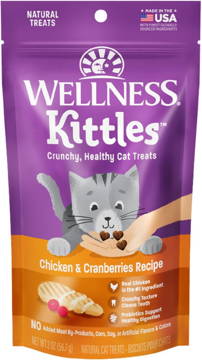 Wellness Kittles Crunchy Cat Treats, All Lifestages, Kitten to Senior, Natural, Grain Free, Chicken and Cranberry Flavor, 2 Oz Bag1