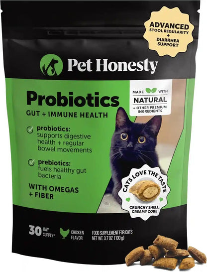 Cat Probiotics Crunchy Creamy Chews for Digestive Health - Cat Constipation + Occasional Diarrhea Relief - Daily Probiotics for Cats with Prebiotics Fiber Gut Flora Sensitive Stomach (30-Day Supply)1