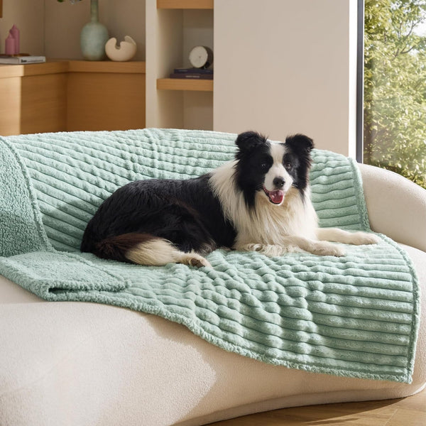 Bedsure Comfyfleece™ Waterproof Dog Blankets for Large Dogs,50X60 Cream | Soft Plush Couch Cover,Washable Corduroy Fleece for Furniture Protector,Cozy Calming Reversible Pet Blanket for Senior Dogs28