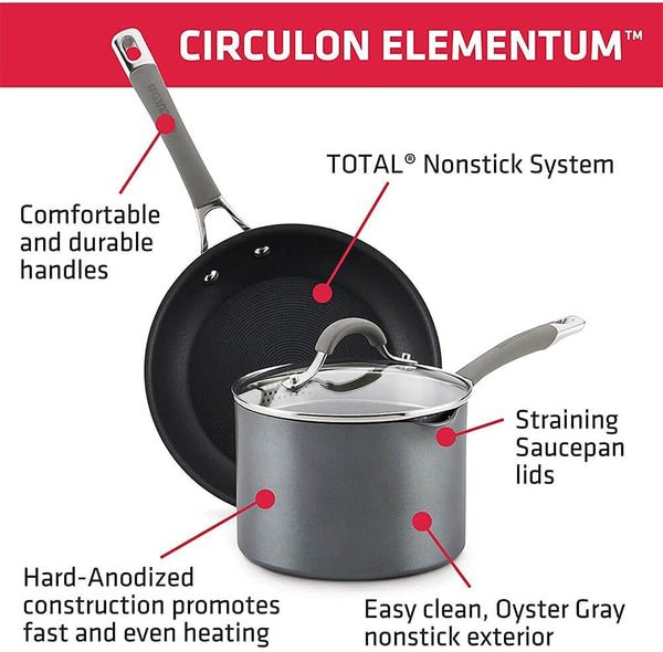 84564 Elementum Hard Anodized Nonstick Cookware Set / Pots and Pans Set - 10 Piece, Gray5