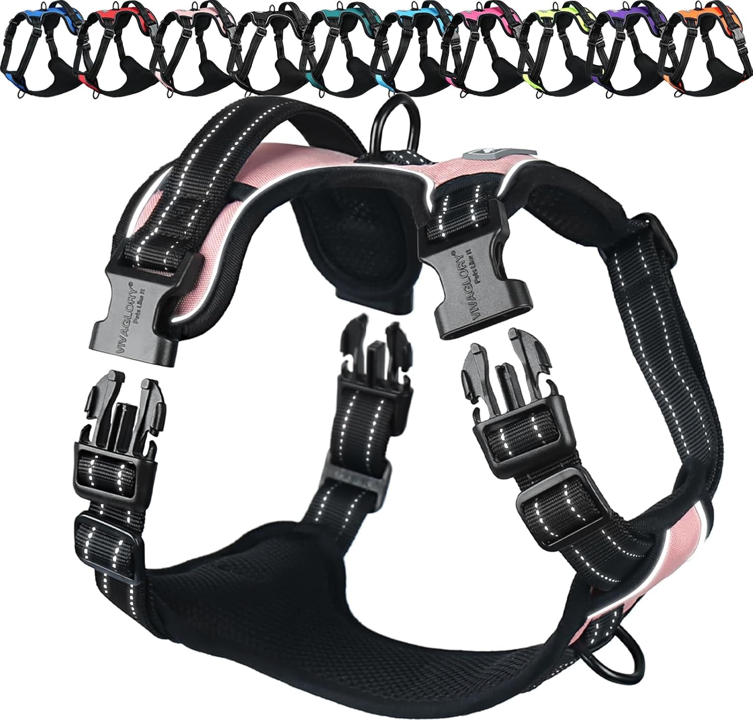 vivaglory-no-pull-dog-harness-vest-harness-l-orange-patterned-with-handle-front-and-back-clip-for-training-pulling-no-pull-escape-proof-padded-adjustable-for-pet-puppy