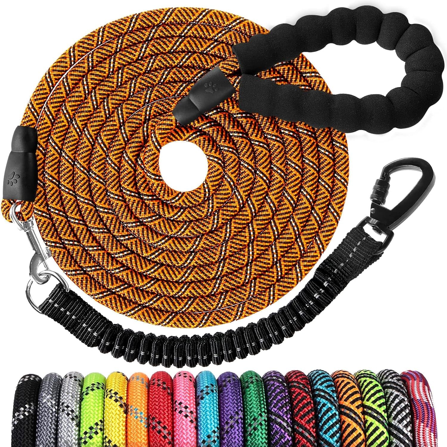 long-dog-leash-15-ft-heavy-duty-rope-leashes-for-dogs-training-with-swivel-lockable-hook-reflective-threads-bungee-and-padded-handle-dog-lead-for-large-small-medium-dogs-outside-walking-hiking
