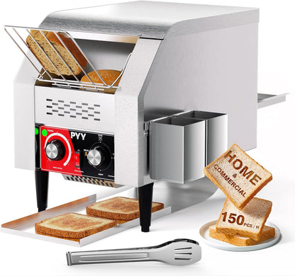 Commercial Conveyor Toaster 150Pcs/H - Electric Conveyor Belt Toaster for Toast, Bun, Bagel, Bread, Heavy Duty Stainless Steel Toaster Oven for Restaurant, Bakery, Buffet Use1