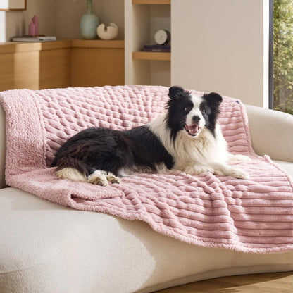 Bedsure Comfyfleece™ Waterproof Dog Blankets for Large Dogs,50X60 Cream | Soft Plush Couch Cover,Washable Corduroy Fleece for Furniture Protector,Cozy Calming Reversible Pet Blanket for Senior Dogs27
