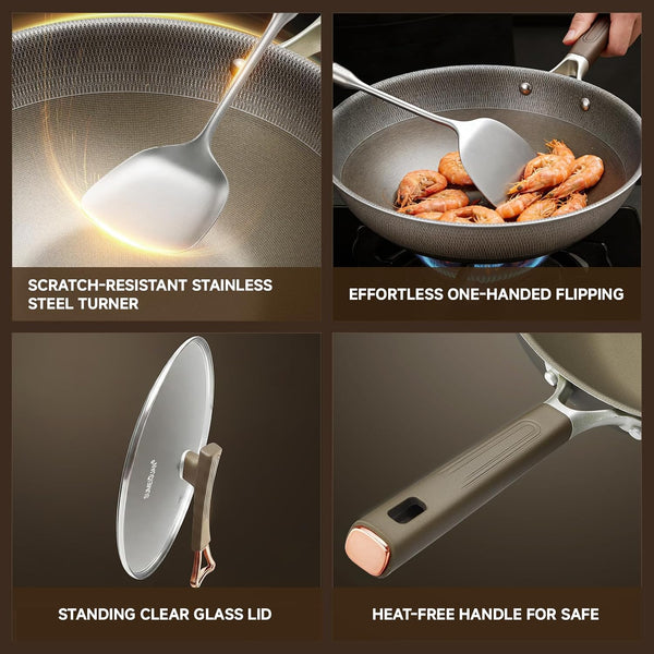 13" Titanium Wok Pan with Lid,Non-Stick Flat Bottom Titanium | PFAS & PFOA Free,Non-Toxic, Fits Induction & Gas Stoves,Traditional Chinese Pan for Stir Fry6