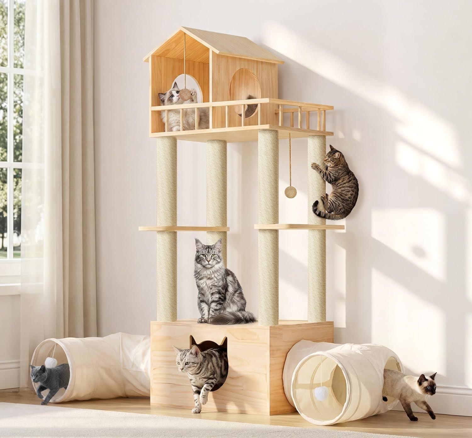 60-cat-tree-for-automatic-litter-box-for-heavy-cats-up-to-22lbs-solid-wood-large-cat-tower-with-tunnel-house-space-saving-for-indoor-multi-pet-households-stops-furniture-scratching