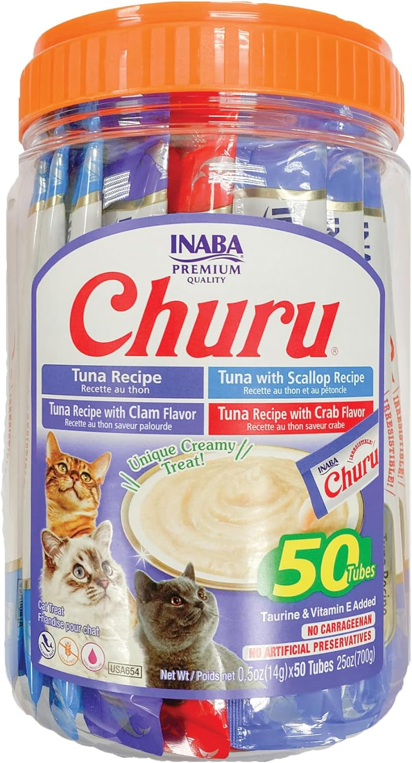 inaba-churu-cat-treats-lickable-squeezable-creamy-puree-cat-treat-with-green-tea-extract-taurine-0-5-ounces-each-tube-50-tubes-tuna-chicken-variety