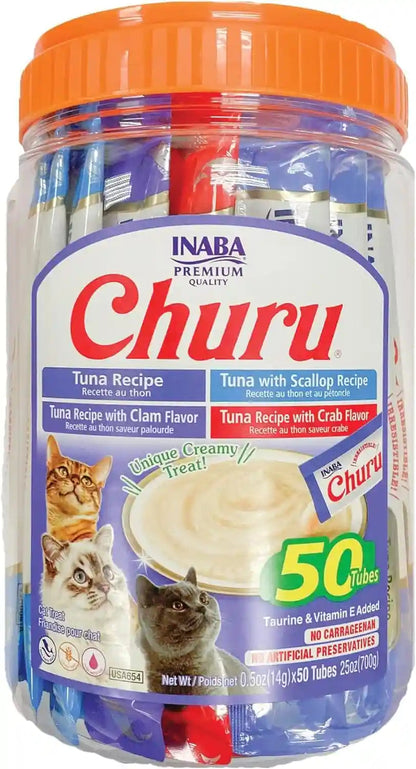 INABA Churu Cat Treats, Lickable, Squeezable Creamy Purée Cat Treat with Green Tea Extract & Taurine, 0.5 Ounces Each Tube, 40 Tubes, Tuna Variety Box27