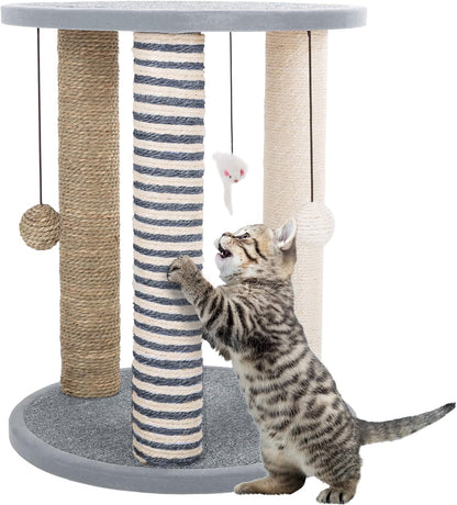 Cat Scratching Post - 3 Scratcher Posts with Carpeted Base Play Area and Perch - Furniture Scratching Deterrent for Indoor Cats by PETMAKER (Brown), Large9