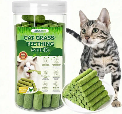 Cat Grass Treats, 7.05 Oz Natural Freeze Dried Cat Grass Teething Stick. | Grain-Free Edible Cat Chew Cat Grass Snack for Indoor Cats, Delectables Lickable Cat Treats.(200G)1