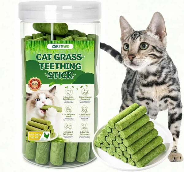 Cat Grass Treats, 7.05 Oz Natural Freeze Dried Cat Grass Teething Stick. | Grain-Free Edible Cat Chew Cat Grass Snack for Indoor Cats, Delectables Lickable Cat Treats.(200G)1