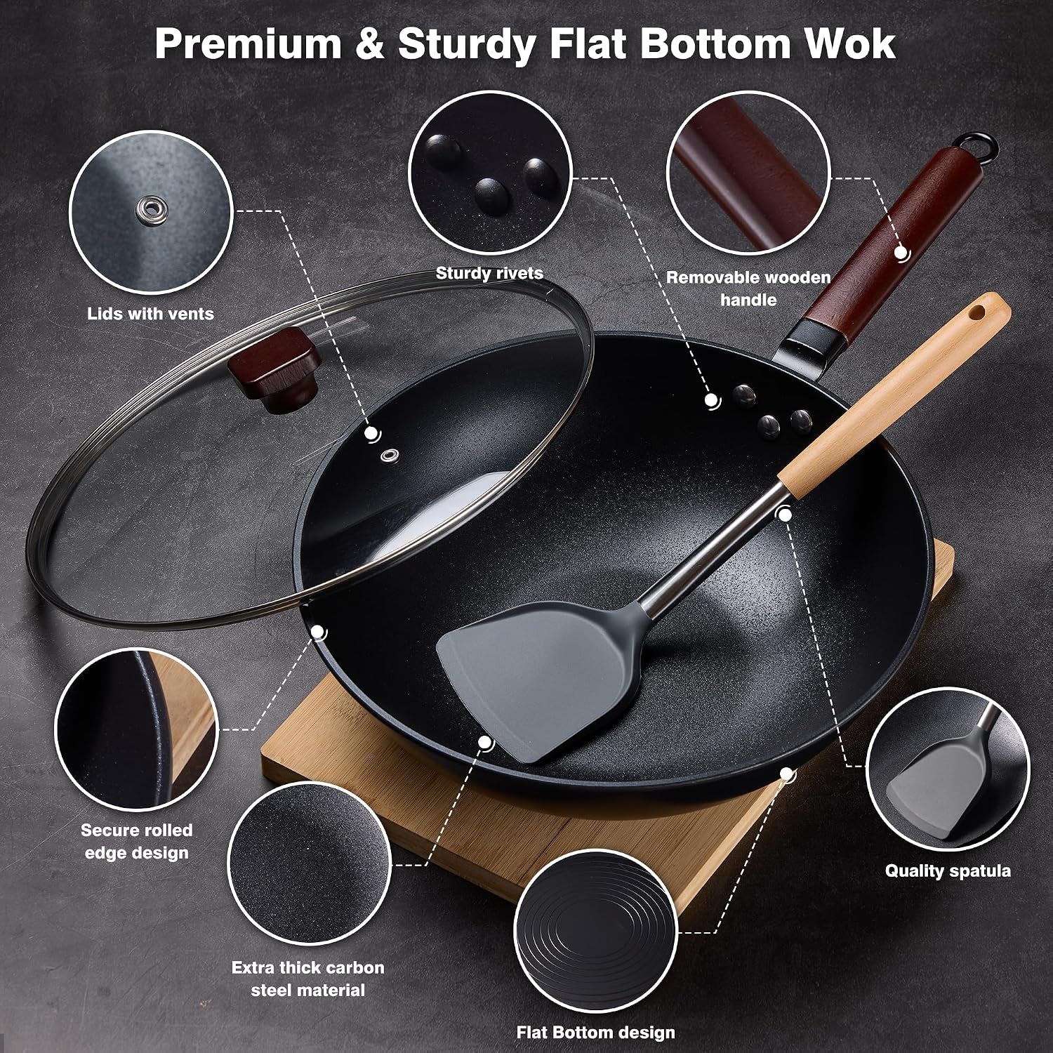 2-pcs-carbon-steel-wok-13-inch-woks-stir-fry-pans-nonstick-wok-pan-with-glass-lid-spatula-and-dish-brush-pre-seasoned-flat-bottom-chinese-wok-for-induction-electric-gas-all-stoves