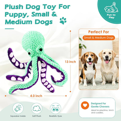 Fuufome Octopus Squeaky Dog Toys for Puppy, Small and Medium Large Breed | Tough Soft Fabric, Interactive Daily Companionship, Tug of War Doggie Toy, Training Reward, Birthday Gift2