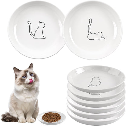 6 Pack Cat Food Bowl, Ceramic Cat Bowls, anti Whisker Fatigue Cats Bowl Set | 5.5 Inches Shallow Wide Kitten Plates for Food and Water (White-A)9