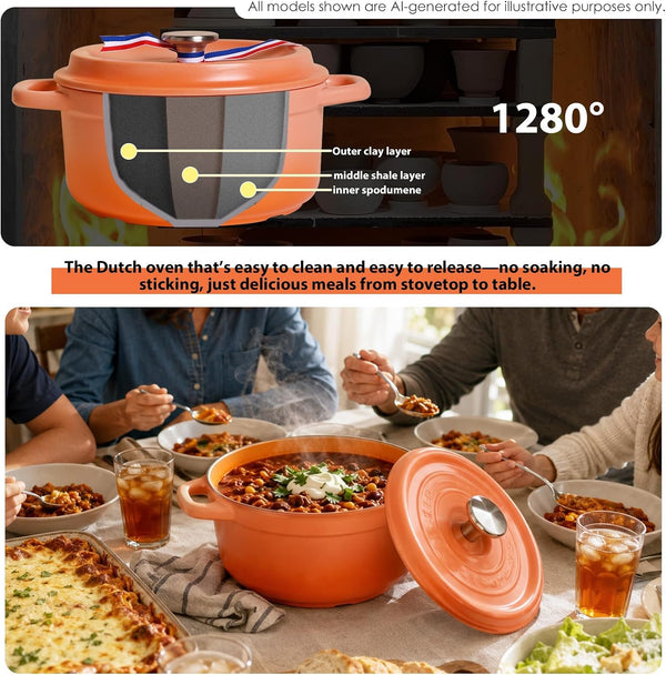 Ceramic Dutch Oven Pot with Lid, 4.23 QT – Non Stick Casserole Ceramic Pot, Gas & Oven Safe, Dishwasher Safe, Thermal-Shock Resistant, Heavy-Duty Cookware for Bread Baking, Braising, Stews, Roasting & Casserole (Gradual Orange, 4.23QT)5