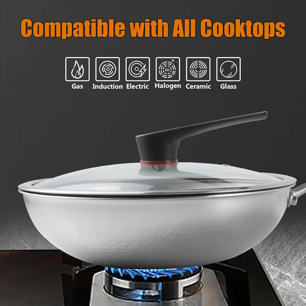 Titanium Wok, Pure Titanium Hammered No Coating Non-Stick Cookware, Frying Pans, Ultra-Durable, Scratch-Resistant, Dishwasher&Oven Safe, Kitchen Induction Compatible,Smooth,12Inch4