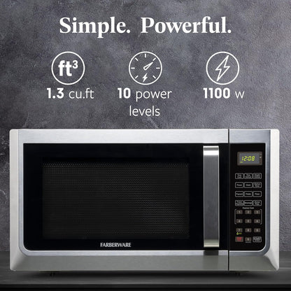 1.3 Cu. Ft. Countertop Microwave Oven – 1100 Watts Power, Auto Cook Settings, Defrost, Easy Clean and Child Safety Lock - Stainless2