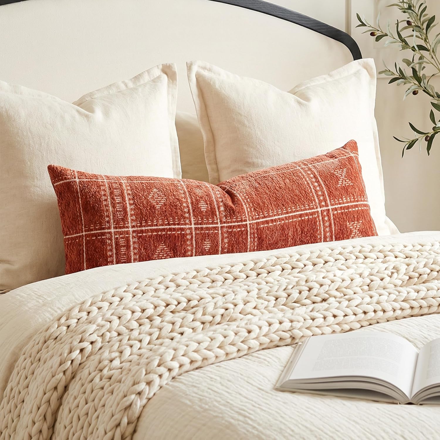 decorative-lumbar-pillow-cover-14x36-long-decorative-throw-pillow-for-bed-terracotta-rust-red-boho-textured-chenille-accent-pillowcase-for-bedroom-home-decor-cover-only