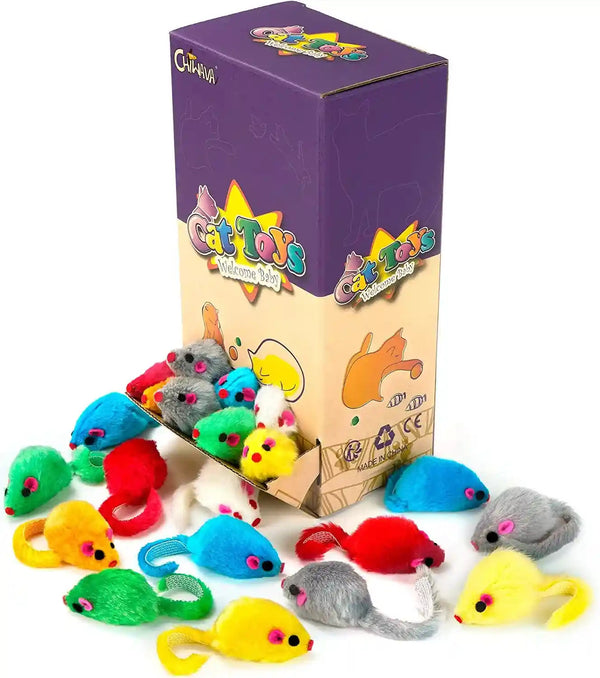 CHIWAVA 36PCS 4.1'' Furry Cat Toy Mice Rattle Small Mouse Kitten Interactive Play Assorted Color3