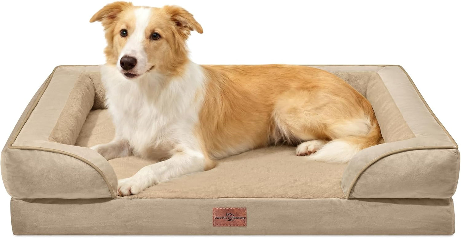 comfort-expression-orthopedic-dog-bed-for-extra-large-dogs-with-bolster-waterproof-dog-couch-bed-with-washable-cover-non-slip-bottom-supportive-egg-crate-foam-xl-pet-bed-42x30-inch