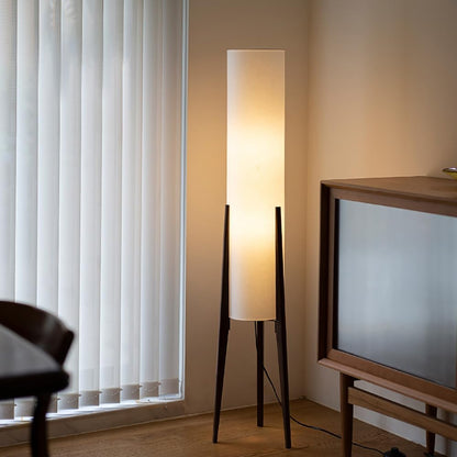 Mid-Century Tripod Floor Lamp with White Fabric Shade Modern Wood Standing Light with E26 Base for Bedroom Living Room & Home Decor (Walnut Tripod Holder)1