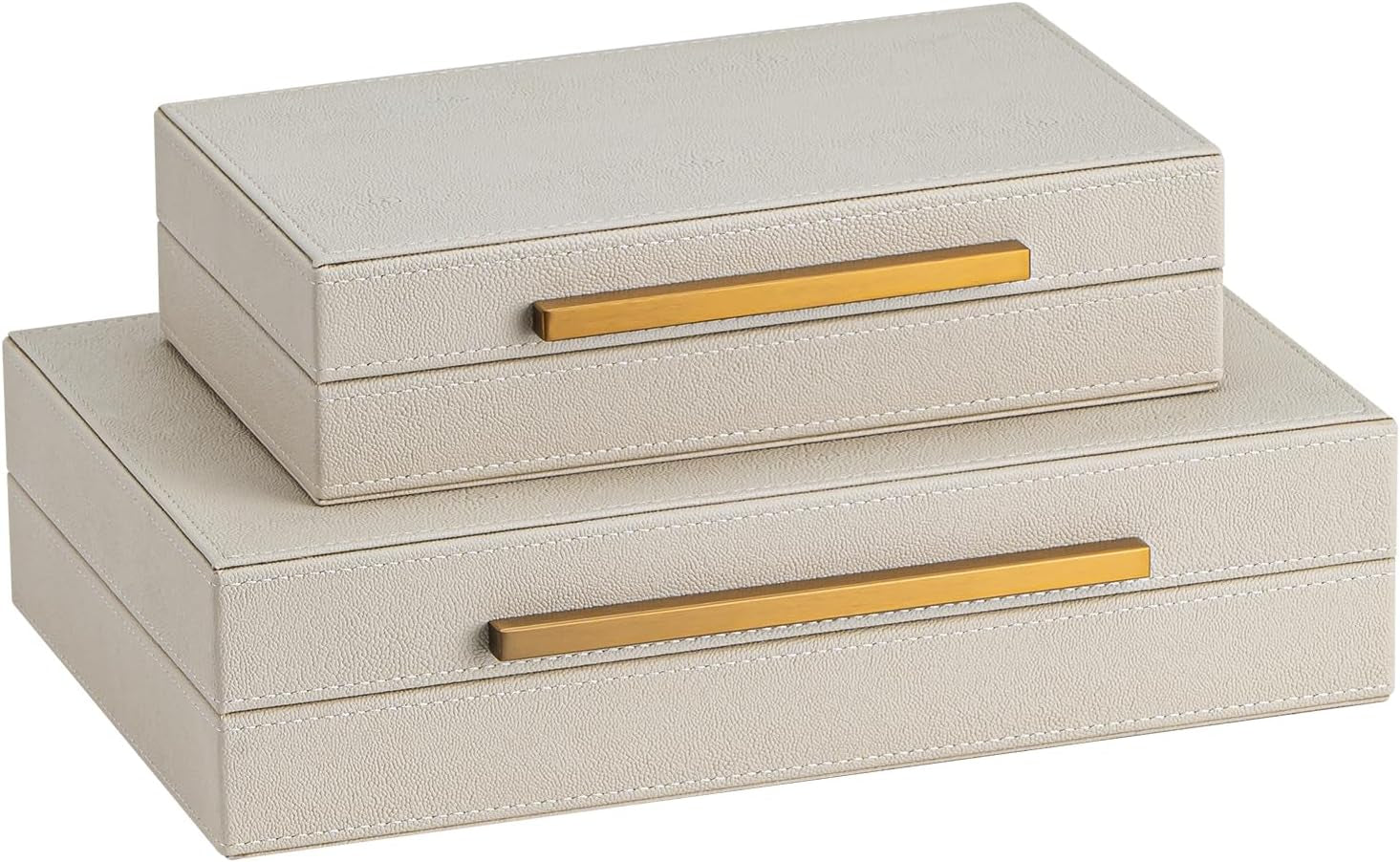 set-of-2-beige-shagreen-decorative-storage-boxes-with-gold-metal-handles-faux-leather-jewelry-memory-boxes-nesting-photo-organizers-for-home-decor