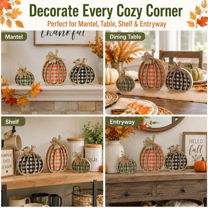 3 Pcs Pumpkin Signs, Buffalo Plaid Fall Table, Mantel Home Decor | 4.7"X9.1" Wooden Black White Checkered Pumpkin, Autumn Thanksgiving Decorations Indoor, Tabletop, Tiered Tray, Shelf, Kitchen6