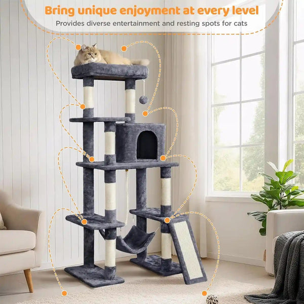 Yaheetech 54In Cat Tree Tower for Large Cats, Multi-Level Condo & Hammock | Sisal Scratching Posts, Roomy Condo Holds up to 22 Lb, a Wide 21-Inch Top Perch Fit Large Cats, Dark Gray7