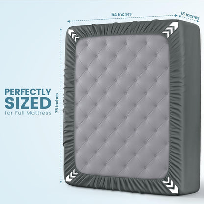 Waterproof Full Size Mattress Protector Fits Upto 15" Deep Mattresses |  200 GSM Soft & Breathable Mattress Cover, Dirt-Proof, Noiseless, Machine Washable Fitted Sheet Style, Gray4