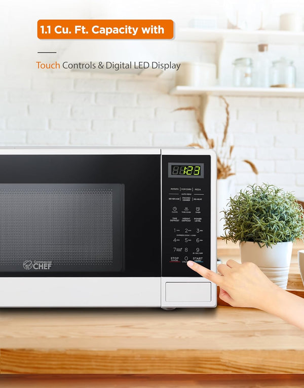 1.1 Cu. Ft. Countertop Microwave Oven, CHCM11100W, White | Touch Controls with Digital LED Display, 1100W Microwave, 12.4” Turntable, Push Button Door, 10 Power Levels6