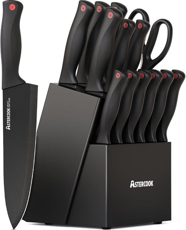 Knife Set for Kitchen with Block and Sharpener 15Pcs German | Stainless Steel Kitchen Utensils Set Dishwasher Safe1