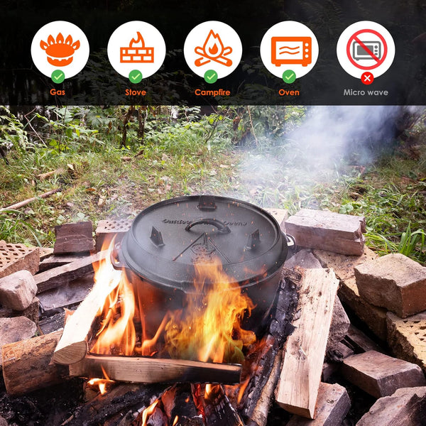 13.2 Quart Cast Iron Dutch Oven Pot with Lid, Black | Dutch Oven with Lid Lifter Handle, Stand & Dual Function Lid Griddle for Home Cooking, BBQ & Baking4