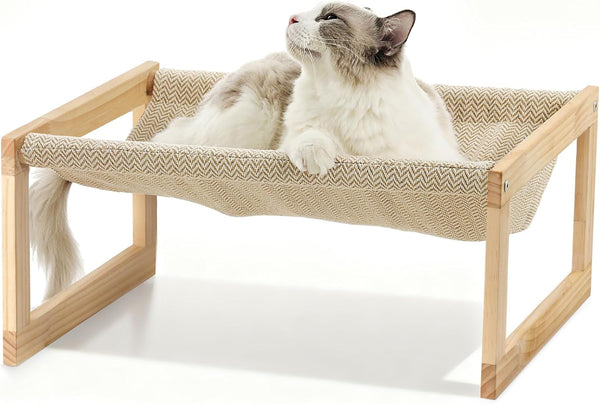 FUKUMARU Large Cat Hammock, Raised Dog Bed for Indoor and Outdoor, Washable | 21" Wooden Pet Beds, Cozy Velvet Cat Couch, Elevated Pet Sofa for Puppy, Bunny and Small Animal10