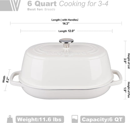 Enameled Cast Iron Dutch Oven Pot with Dome Lid, Oval Bread Oven for Homemade Sourdough Bread Baking, Oven Safe up to 500°F, 6 Quart, White2
