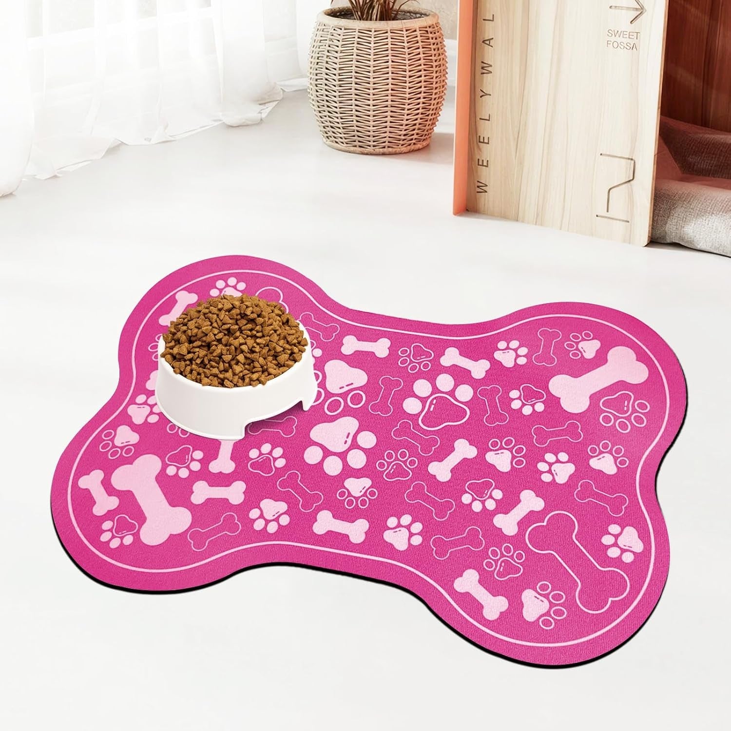 dog-cat-food-mat-bone-shaped-pet-feeding-mat-quick-absorb-water-bowl-placemat-with-rubber-backing-indoor-floor-stain-resistant-pet-accessory-supplies-light-pink-small-12x18-inches