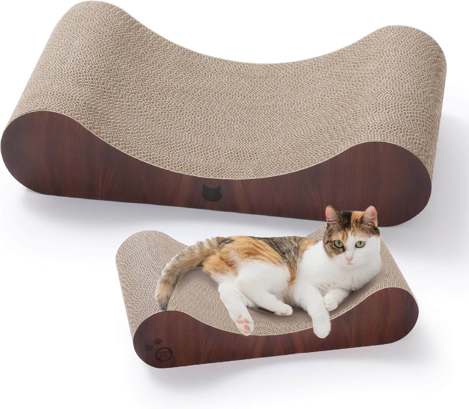 necoichi-cardboard-cat-scratcher-bed-for-indoor-cats-cat-scratching-board-horizontal-cat-scratch-pad-lounger-with-reversible-usability-and-extra-comfort-for-lounge-curved-23-large-dark-cherry