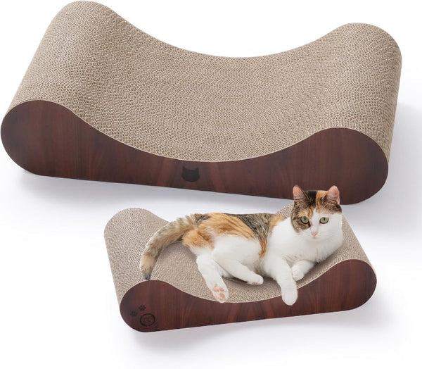 Necoichi Cardboard Cat Scratcher Bed for Indoor Cats - Cat Scratching Board, Horizontal Cat Scratch Pad Lounger with Reversible Usability and Extra Comfort for Lounge, Curved (23" Large, Dark Cherry)1