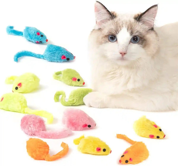 Meohui 12PCS Rattle Cat Mouse Toys Also Prefilled Catnip, 2.36” Mice Body Size, Faux Fur Cat Mice Toys with Plastic Body, Interactive Catnip Toys for Indoor Cats Play Fetch1