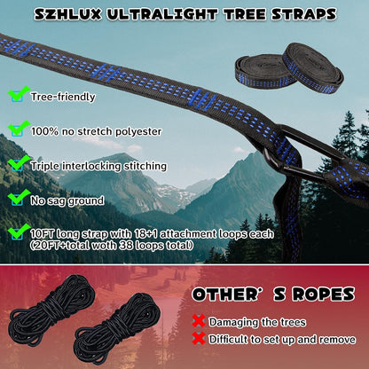 Hammock Straps for Trees - Set of Two 10Ft Long, with 38 Loops & 2 Carabiners| Essential Hammock Accessories5