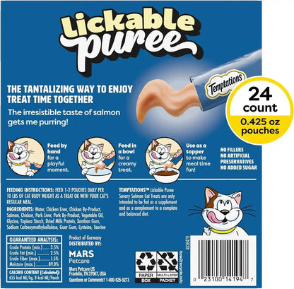 Temptations Creamy Puree Squeezable Lickable Cat Treats, Wet Cat Treats with Salmon, 0.42 Oz. Tubes, 24 Count - Packaging May Vary10