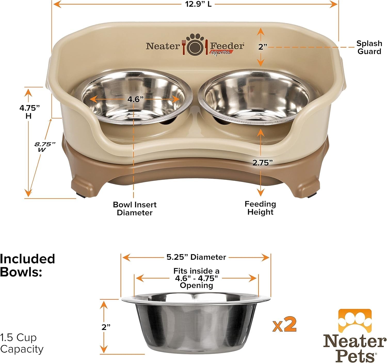 neater-feeder-express-mess-proof-dog-bowls-elevated-for-small-breeds-under-15-lb-made-in-usa-no-spill-raised-dog-food-bowl-stand-stainless-steel-food-and-water-bowl-set-feeding-station-cappuccino