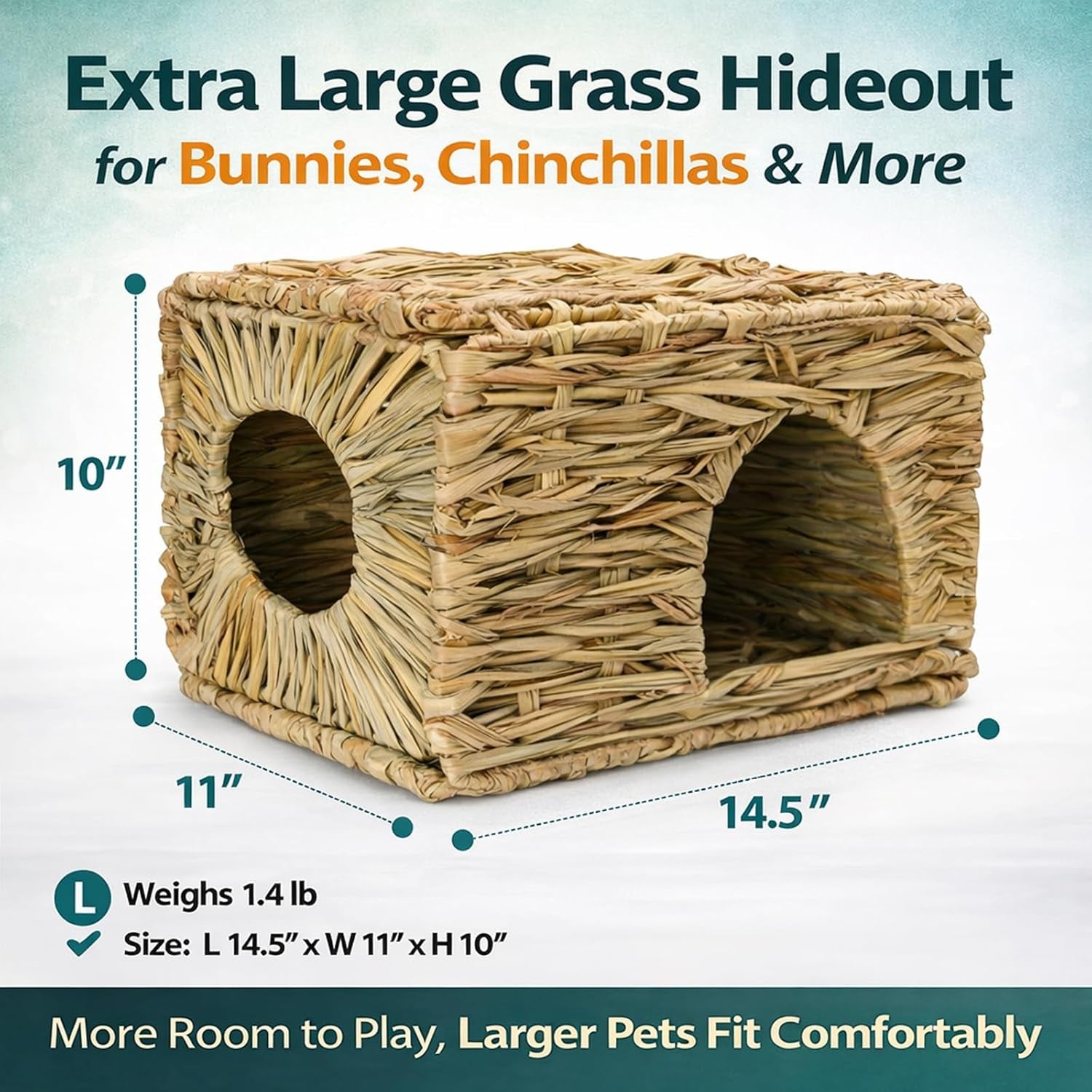 hercocci-extra-large-grass-house-for-rabbit-foldable-comfortable-house-small-animal-hut-play-hideaway-bed-hay-mat-chew-toy-for-bunny-guinea-pig-hamster-chinchilla-1-pack