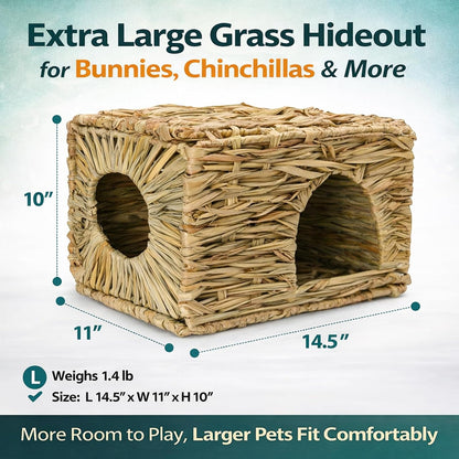 HERCOCCI Extra Large Grass House for Rabbit, Foldable & Comfortable House | Small Animal Hut Play Hideaway Bed Hay Mat Chew Toy for Bunny Guinea Pig Hamster Chinchilla (1 Pack)2